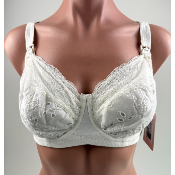Cake Lingerie Balcony Style Flexible Wire White Embroidery Nursing Bra Size 34D - Picture 1 of 16